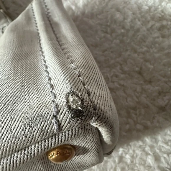 Vintage Prada Small Canapa Denim Logo Tote in Bianco Grey/white - Picture 11 of 16